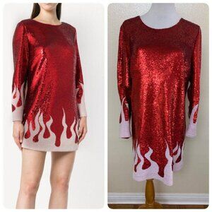 Each Other Paris Womens Fire Sequined Mini Cocktail Dress Size MEDIUM Red White